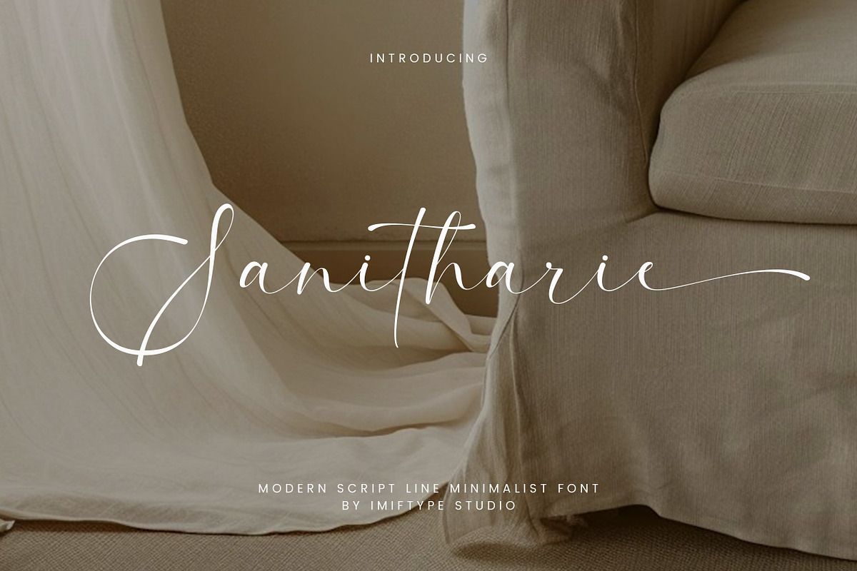Sanitharie – Modern Script, a Script Font by Imiftype Studio (Photo 1 of 10)
