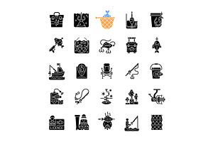 Fishing Equipment Black Glyph Icons