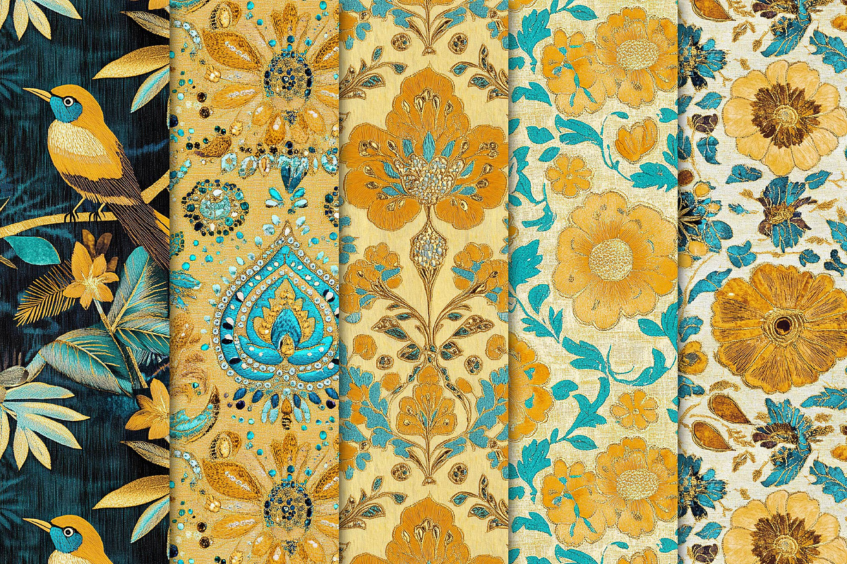 Floral Bird Digital Paper Set, a Pattern Graphic by Maishop (Photo 2 of 3)