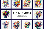 Watercolor floral skulls pack, a Wallpaper Graphic by Art's and patterns (Thumbnail 1 of 5)