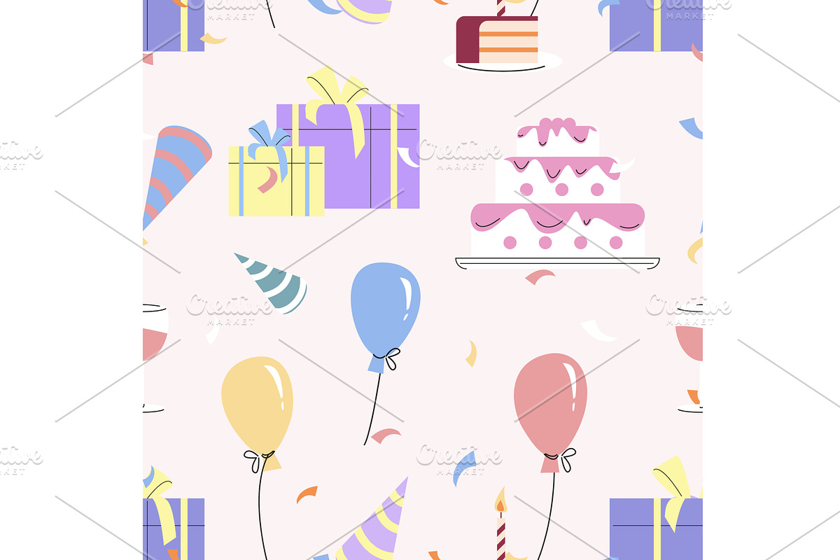 Birthday party elements. Seamless, an Object Illustration by Valerie Bodnar