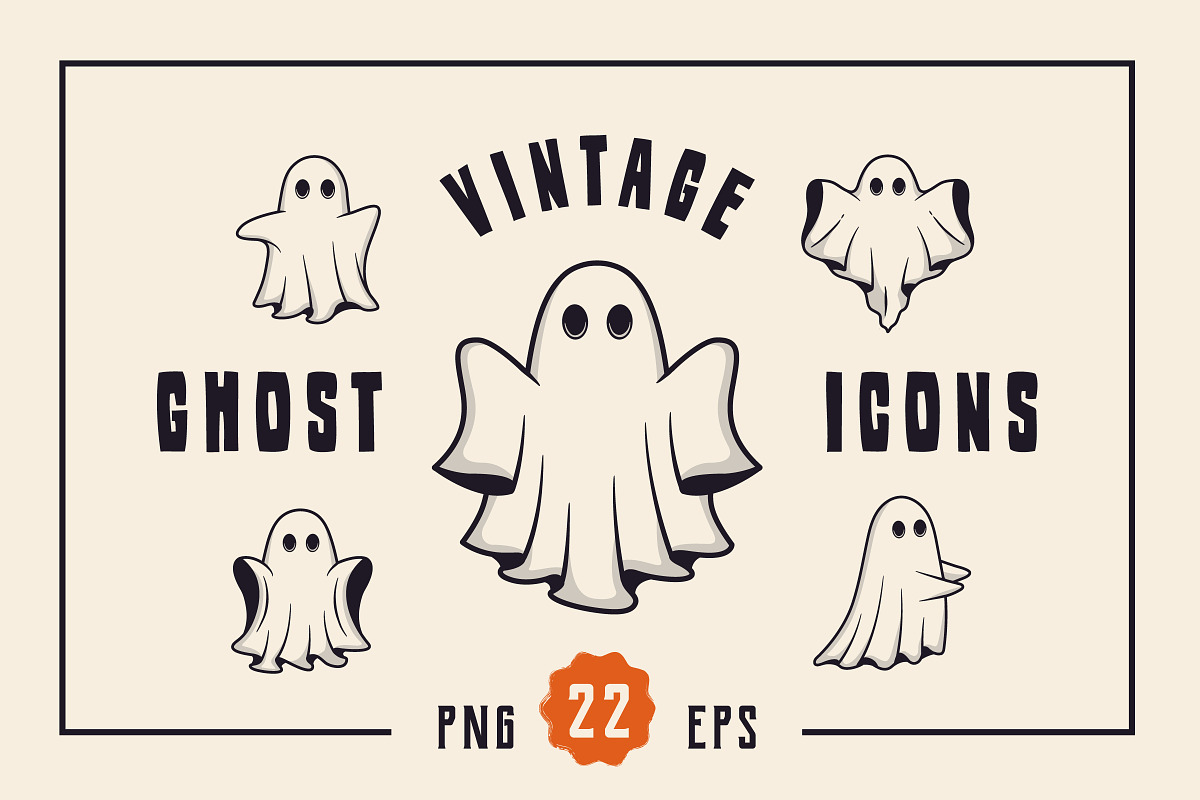 Cute Vintage Ghosts - 22 Icons, an Object Graphic by DenysHolovatiuk (Photo 1 of 5)