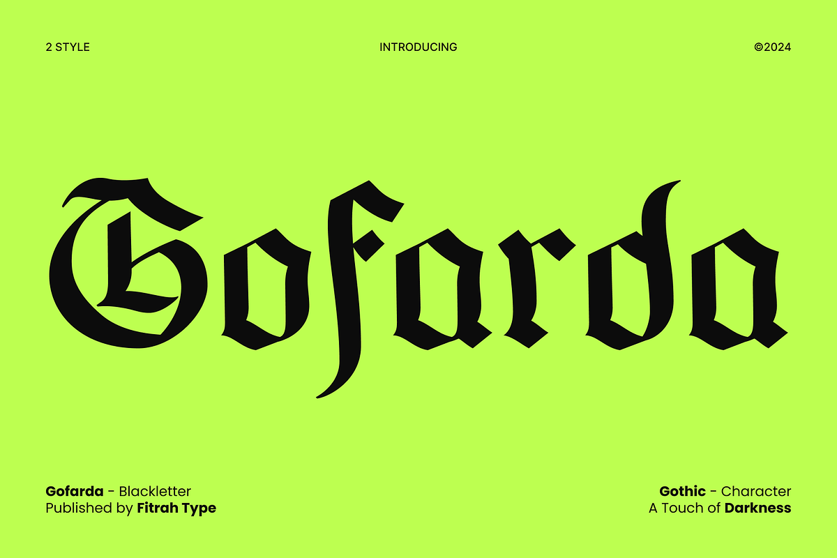 Gofarda Gothic Blackletter, a Blackletter Font by Fitrah Type (Photo 1 of 15)