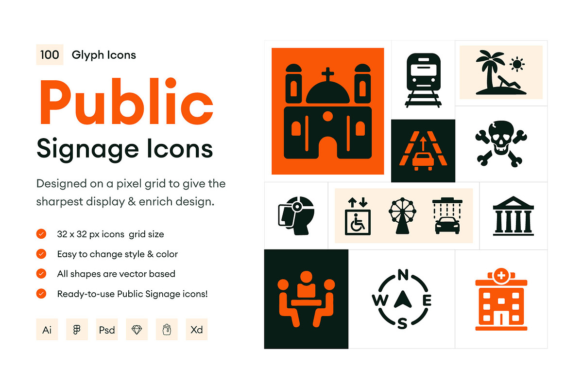 Public Signage Icons, a Solid Icon by Prosymbols (Photo 1 of 6)