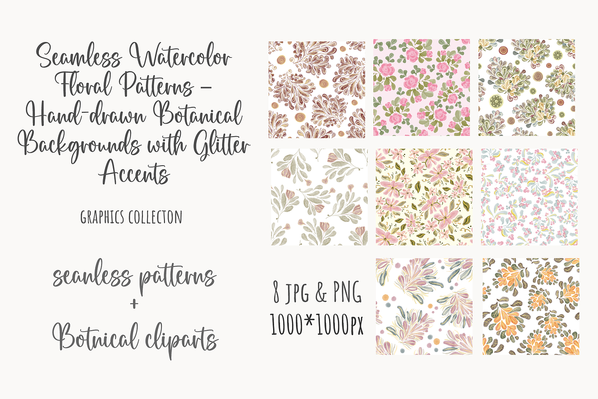 Watercolor Handdrawn Floral Patterns, a Pattern Graphic by Art (Photo 2 of 3)