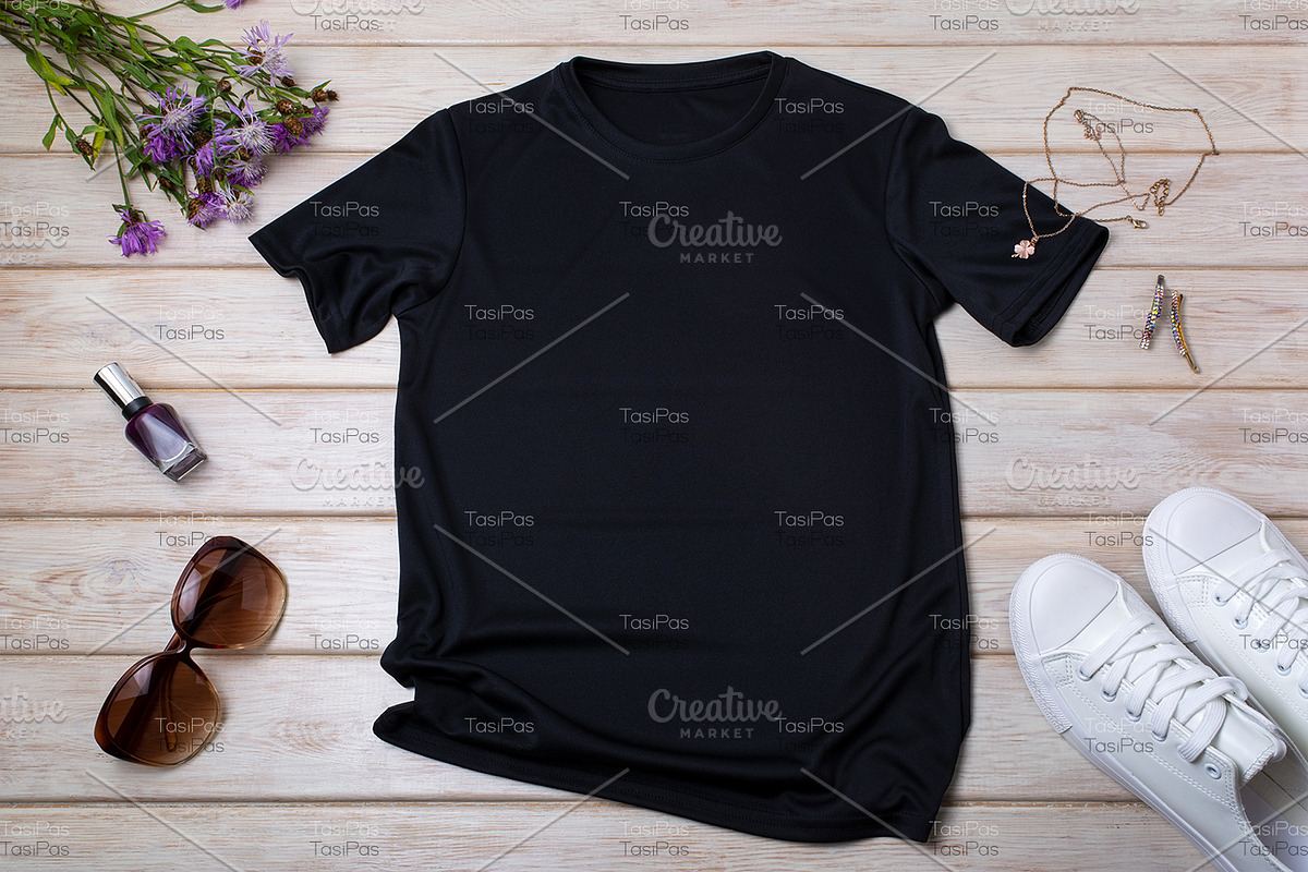 T-shirt mockup with burdock flowers., a Print Template by TasiPas (Photo 3 of 4)