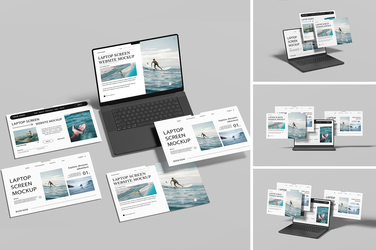 Laptop Screen Website Mockup, a Wearable Device Mockup by graphicsecond (Photo 1 of 5)