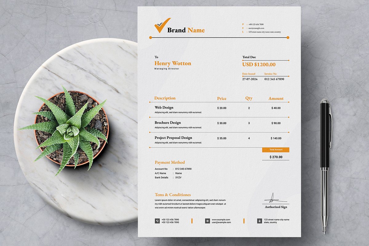 Invoice Design Template, a Stationery Template by MightyDesign (Photo 1 of 8)