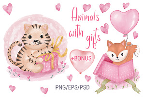 Valentine's Card Love Tiger Fox Box, an Animal Illustration by PawGraphic