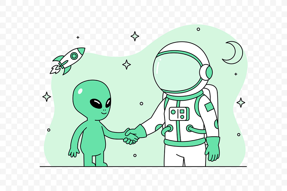 Alien and Astronaut Handshake, a Person Illustration by Partikusi Design (Photo 3 of 3)