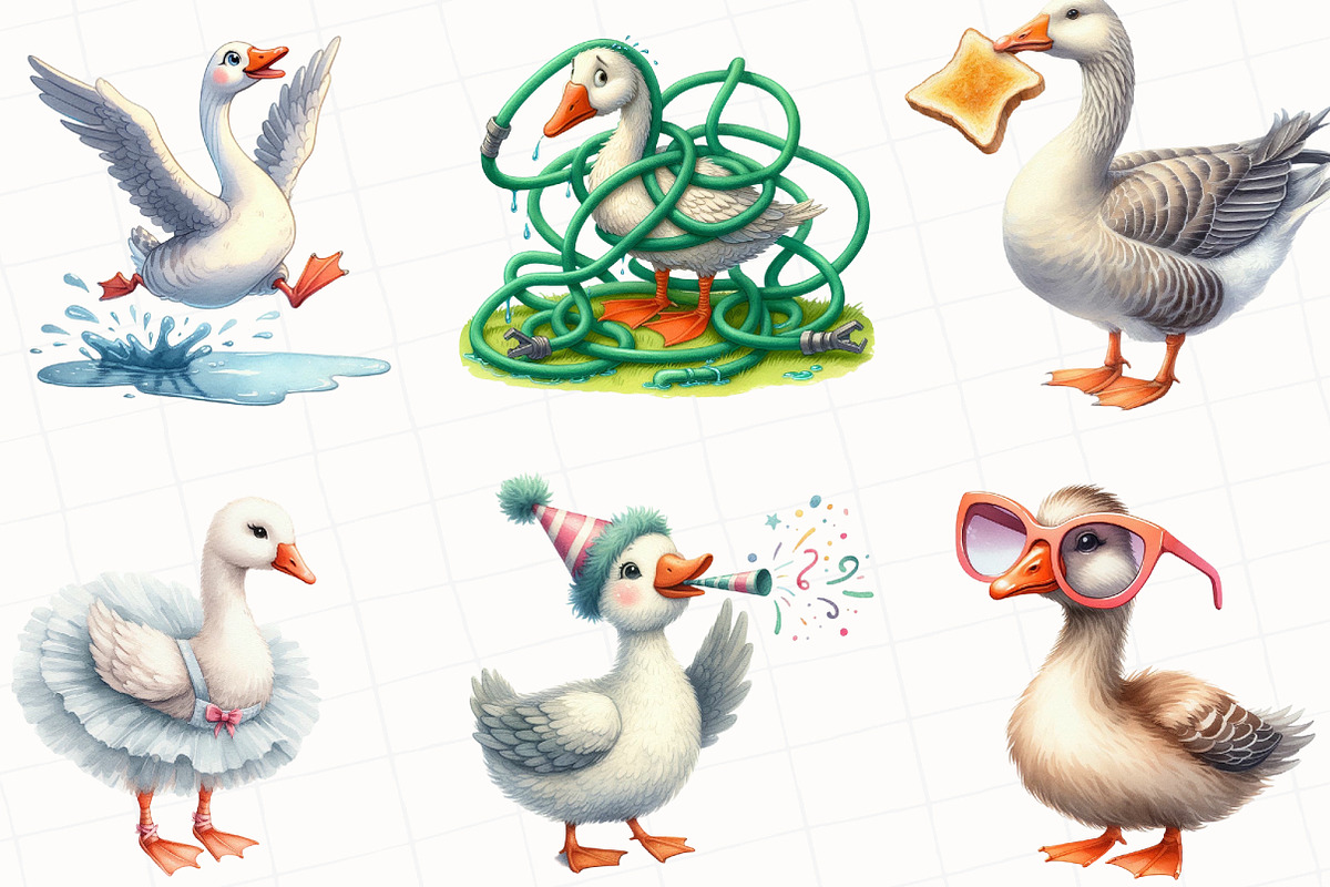 Silly Goose Watercolor Clipart, an Illustration by OK Design (Photo 4 of 5)