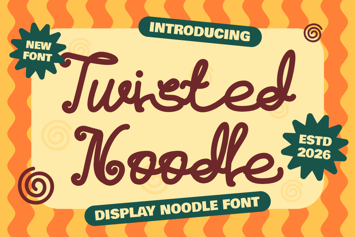 Twisted Noodle Display Noodle Font, a Script Font by PutraCetol Studio (Photo 1 of 5)