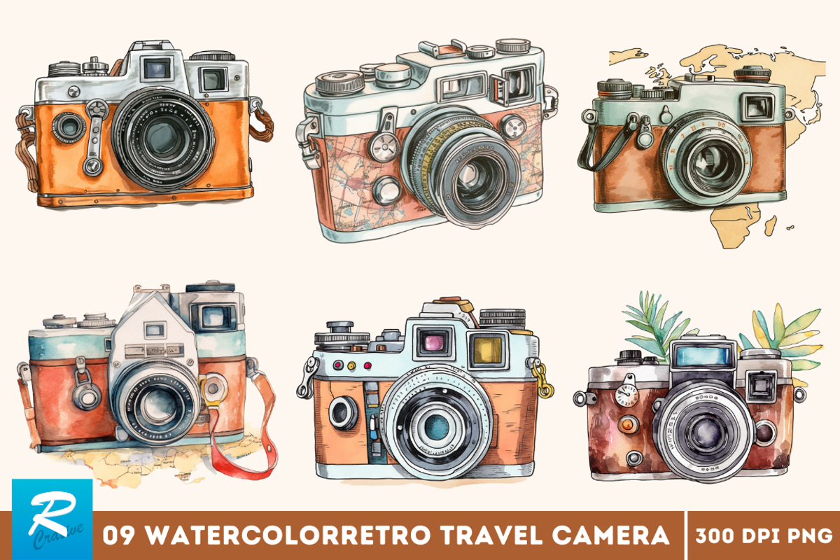 Retro Travel Camera Clipart  Bundle, an Object Graphic by Regulrcrative (Photo 1 of 7)