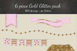Gold Glitter Vectro PNG 6 Pack