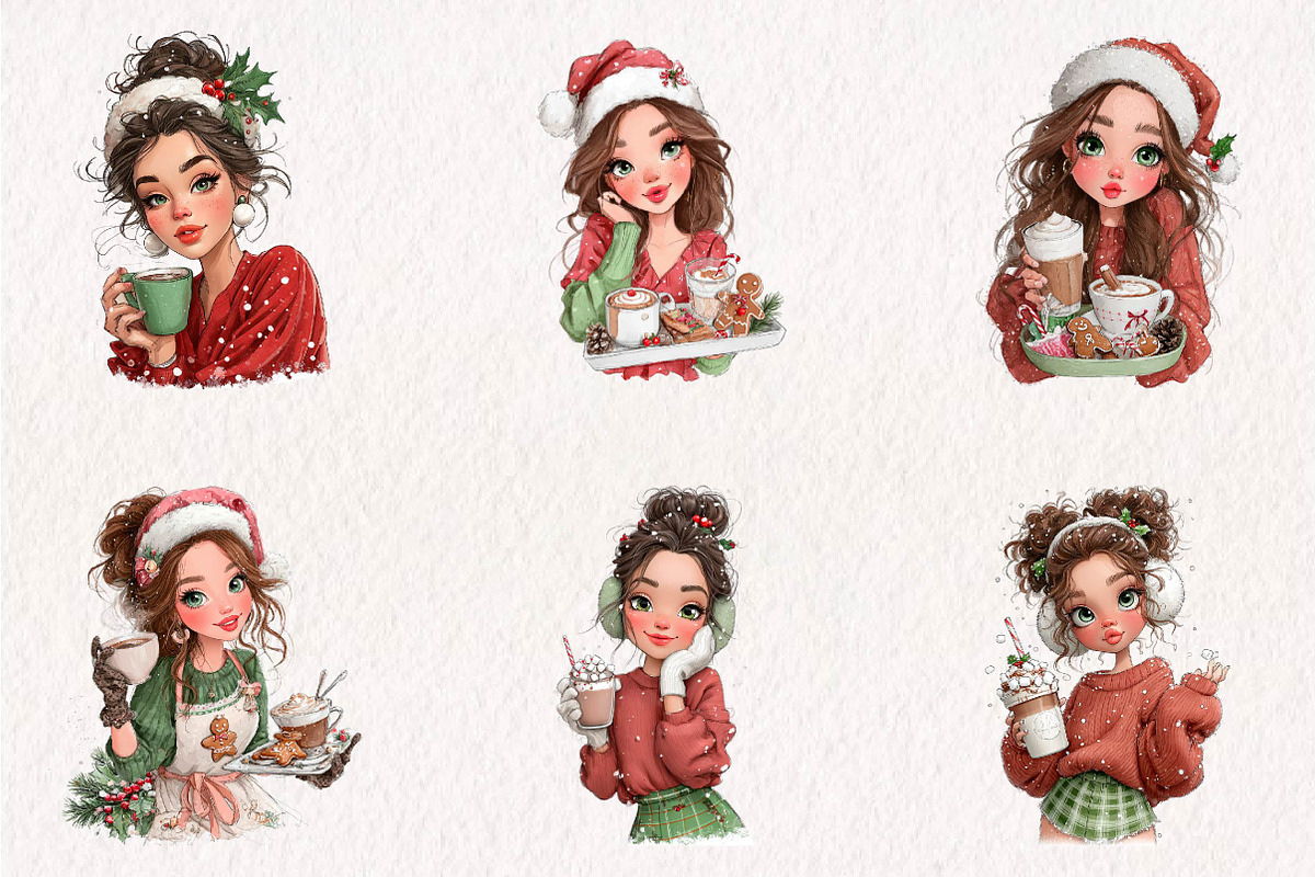 Whimsical Christmas Coffee Girl, a Seasonal Illustration by CreationArt (Photo 4 of 7)