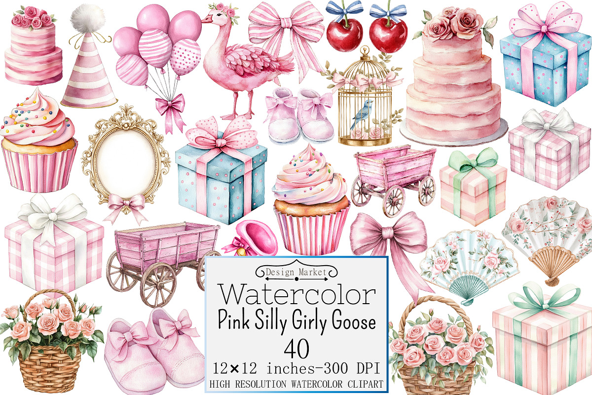 Watercolor Pink Silly Girly Goose Cl, a Seasonal Illustration by Design Market (Photo 1 of 5)