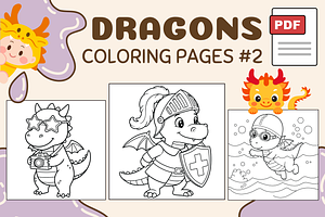 Dragons Coloring Pages #2, an Animal Illustration by Inkivelle Studio