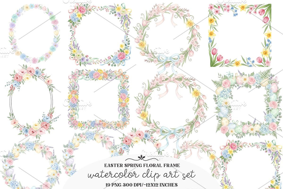 Easter spring floral frame Clipart, an Illustration by GatewayDesign (Photo 1 of 3)