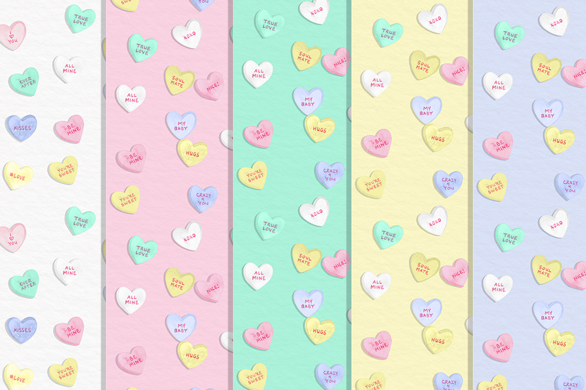 Watercolor Candy Hearts Set, an Illustration by Dapper Dudell (Photo 3 of 3)