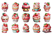 Cute Strawberry Cupcake Clipart, an Illustration by DreamArtGraphic (Thumbnail 3 of 4)