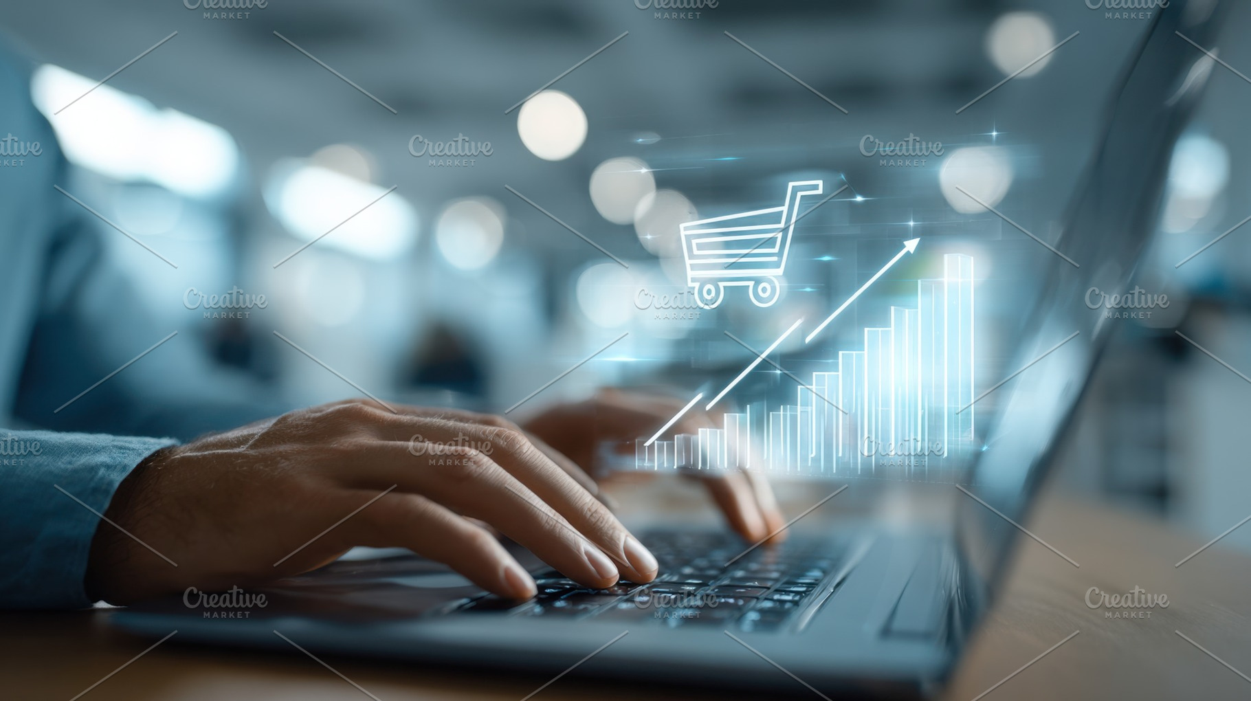 Hands on laptop with cart, a Photo by Beautiful things