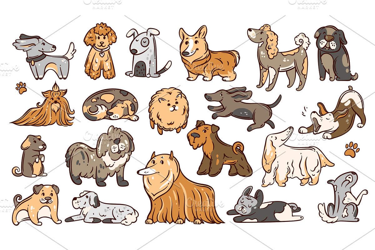 Dogs Outline Set Cartoon Doodle, an Animal Illustration by VictoriaSergeeva