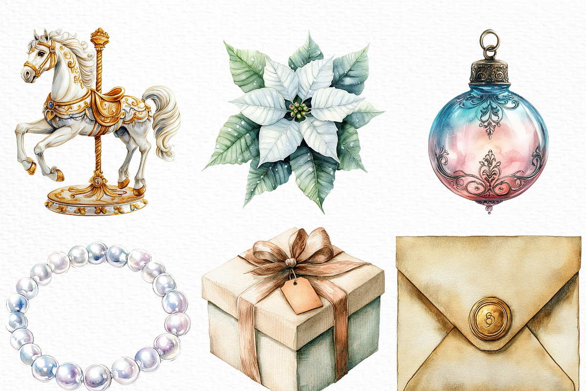 Watercolor Luxury Christmas Clipart, an Illustration by Craft Nest (Photo 5 of 6)