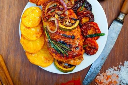 roasted grilled BBQ chicken breast with herbs and spices, a Food & Drink Photo by keko64
