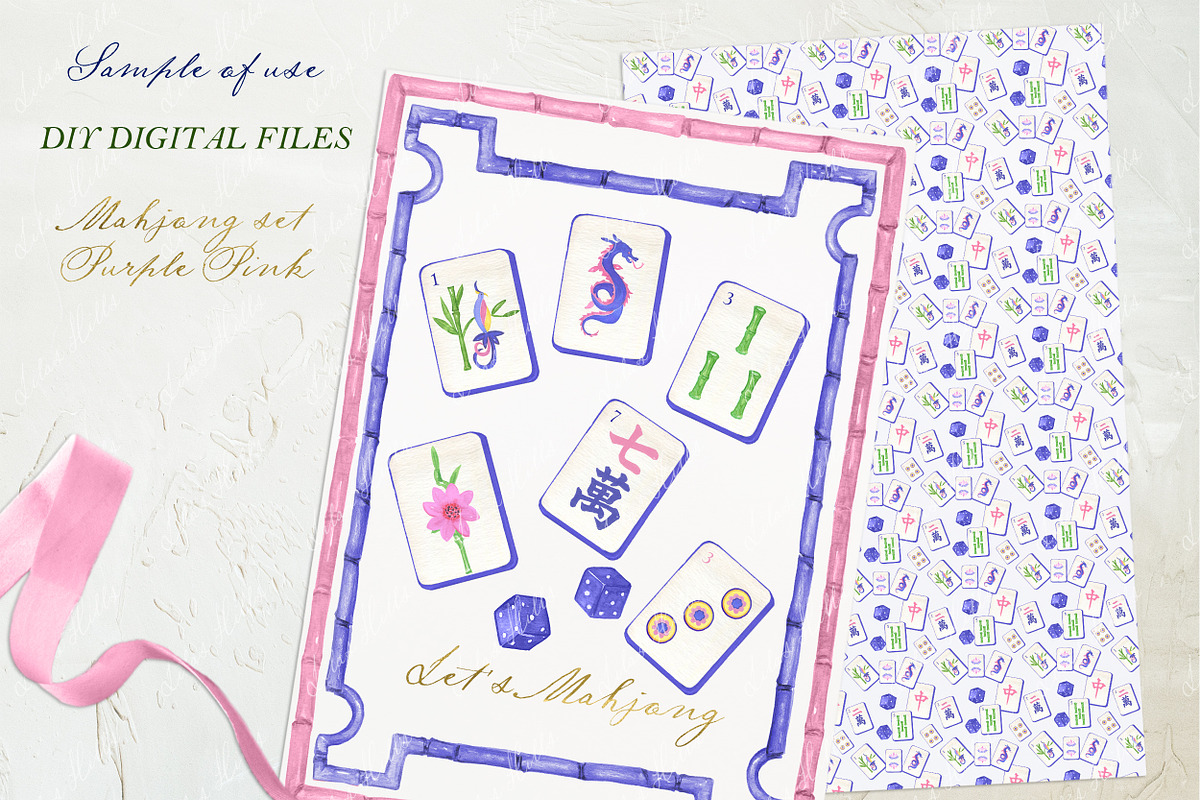 Mahjong Set PNG Watercolor DIY, a Graphic by LABFcreations (Photo 2 of 4)