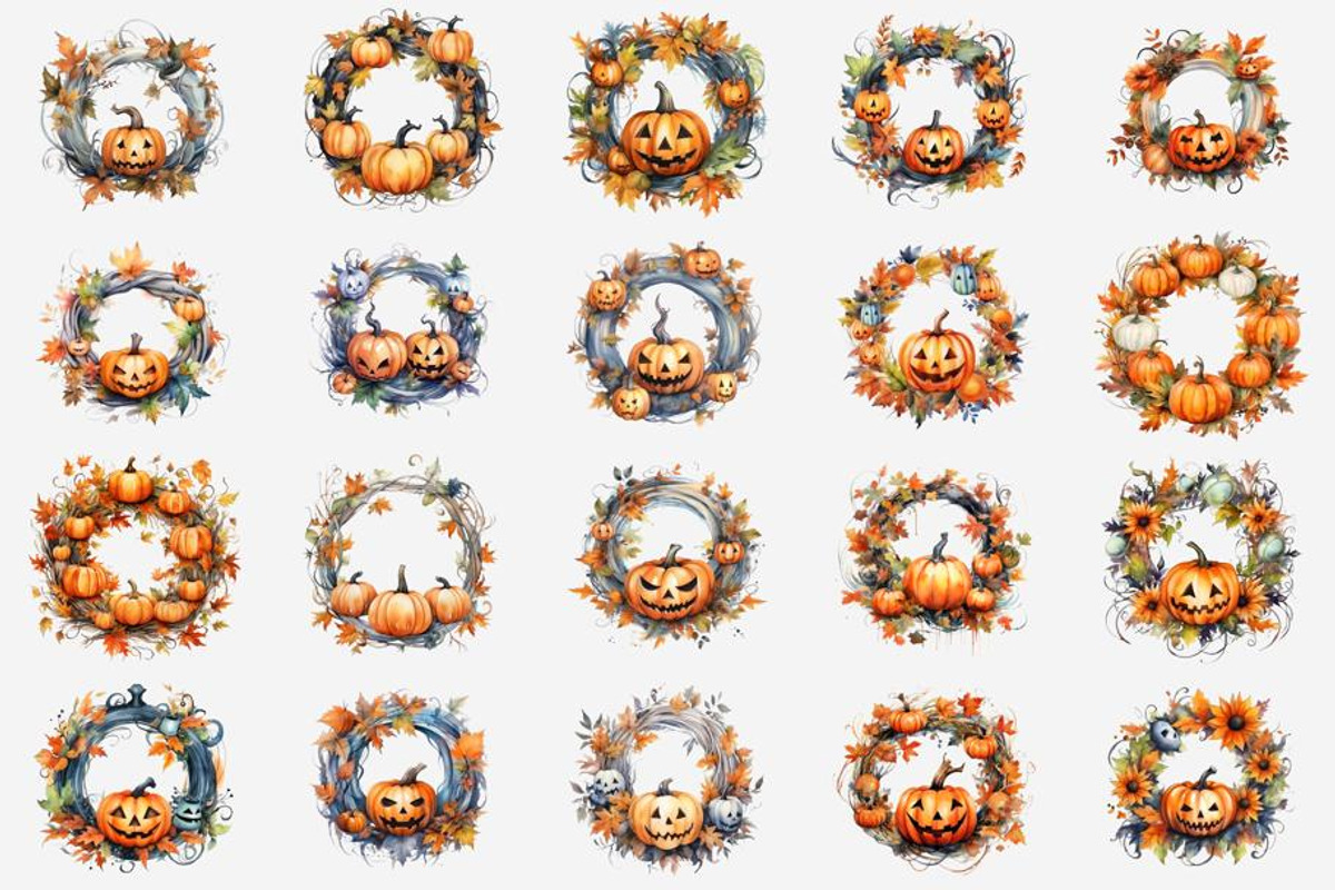 Halloween Pumpkin Wreath, an Illustration by Gemstone (Photo 2 of 12)