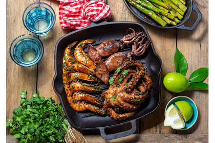 Grilled spimps, squids and octopus, a Food & Drink Photo by LARISA BLINOVA