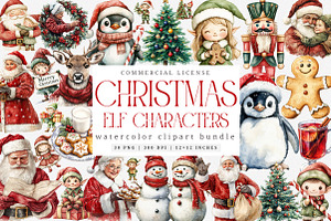 Christmas Elf Watercolor Characters, an Illustration by SinaCreation