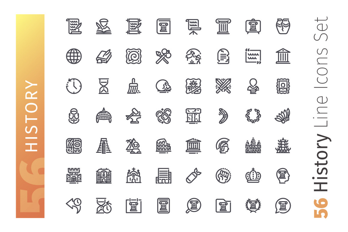 History Line Icons Set, an Outline Icon by Voysla's Shop (Photo 2 of 4)