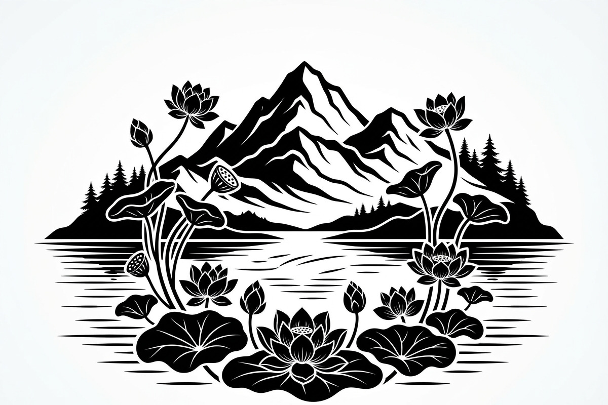 60 Lotus Mountain Harmony Silhouette, an Empty State Illustration by Amazin_art (Photo 22 of 31)