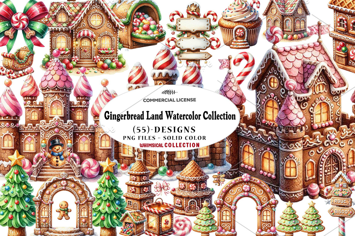 Gingerbread Land Watercolor, a Seasonal Illustration by CreationArt (Photo 1 of 7)