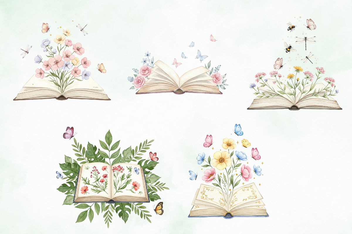 Vintage Flowers With Book Clipart, an Illustration by Creative Art (Photo 2 of 9)