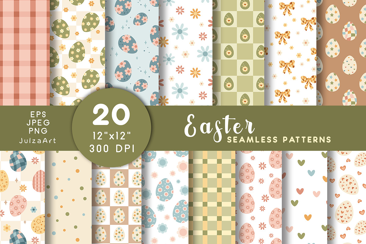 Retro Groovy Easter seamless pattern, a Pattern Graphic by JulzaArt (Photo 1 of 6)