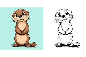 Little Otter Cartoon Character, an Animal Illustration by LadadikArt
