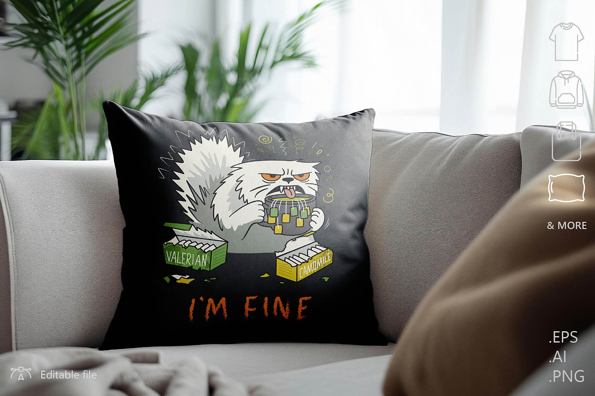 I'm Fine Sarcastic Cat Print, an Animal Illustration by catary art (Photo 5 of 5)