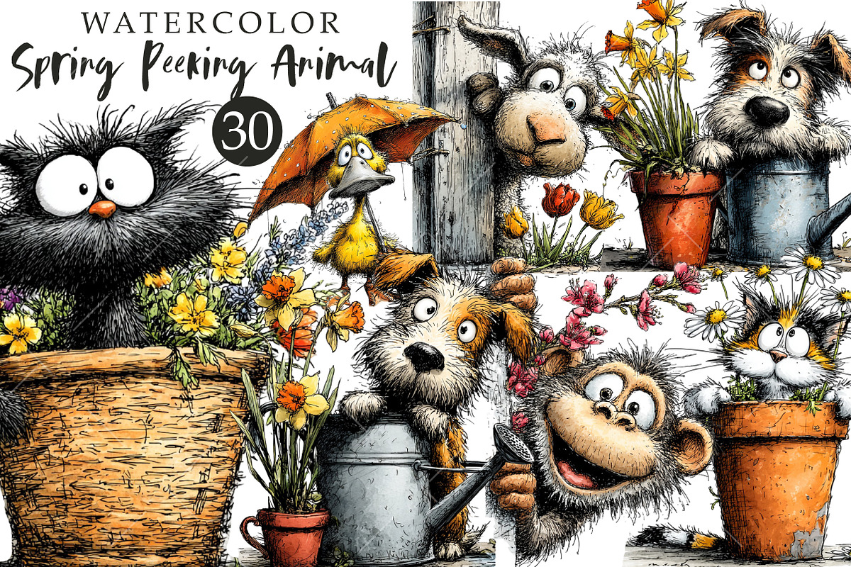 Spring Peeking Animal Clipart, an Illustration by OK Design (Photo 1 of 6)