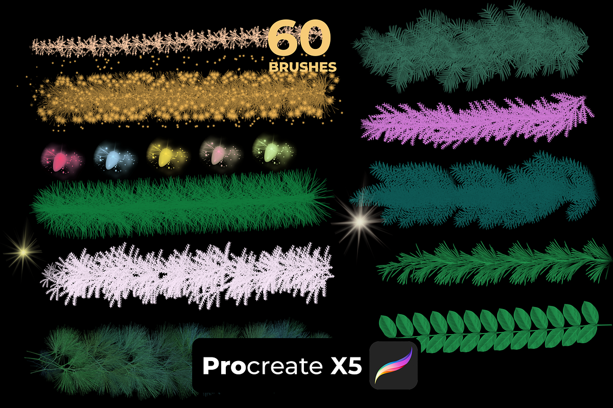 60 Christmas brushes PROCREATE X5, a Brush Add-On by Graphics Resources (Photo 8 of 9)