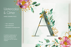 Watercolor & Glitter-Botanical Pack