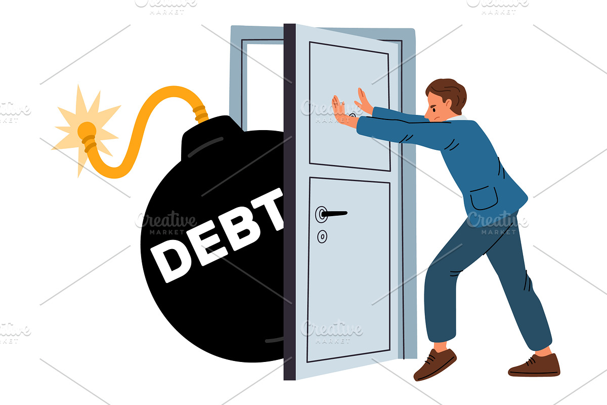 Businessman closes door to keep out, a Finance Illustration by Vectorbuum