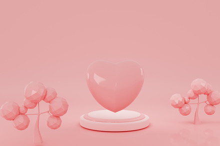 3D cartoon fantasy pink landscape. abstract background with trees and an empty