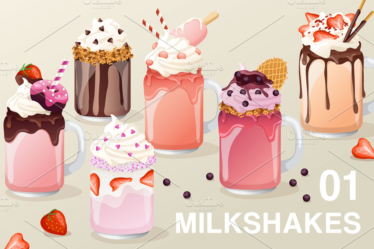 Set of Fancy Milkshakes01, an Object Graphic by Daraon
