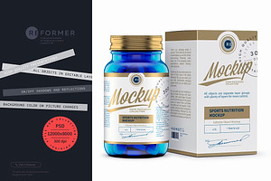 Bottle 45 Pills & Box Mockup, a Packaging Mockup by Reformer Mockup
