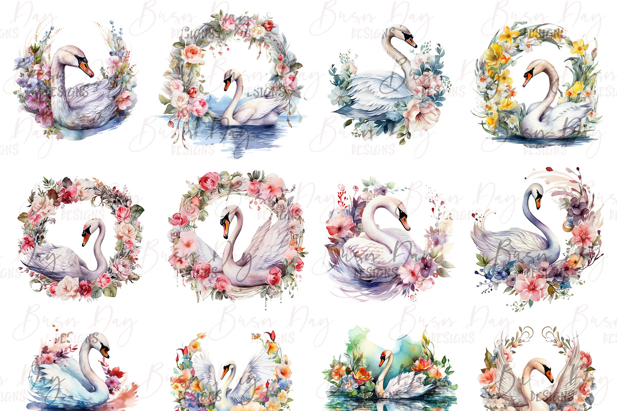 Watercolor Swan Clipart Bundle, an Animal Illustration by BusyDaydesign