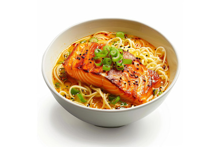 Delicious ramen soup with grilled, a Food & Drink Photo by Ylivdesign