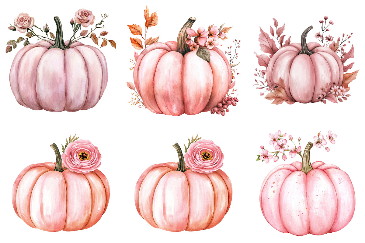 Pink Pumpkin Halloween Clipart PNG, an Illustration by Watercolor design (Photo 4 of 5)