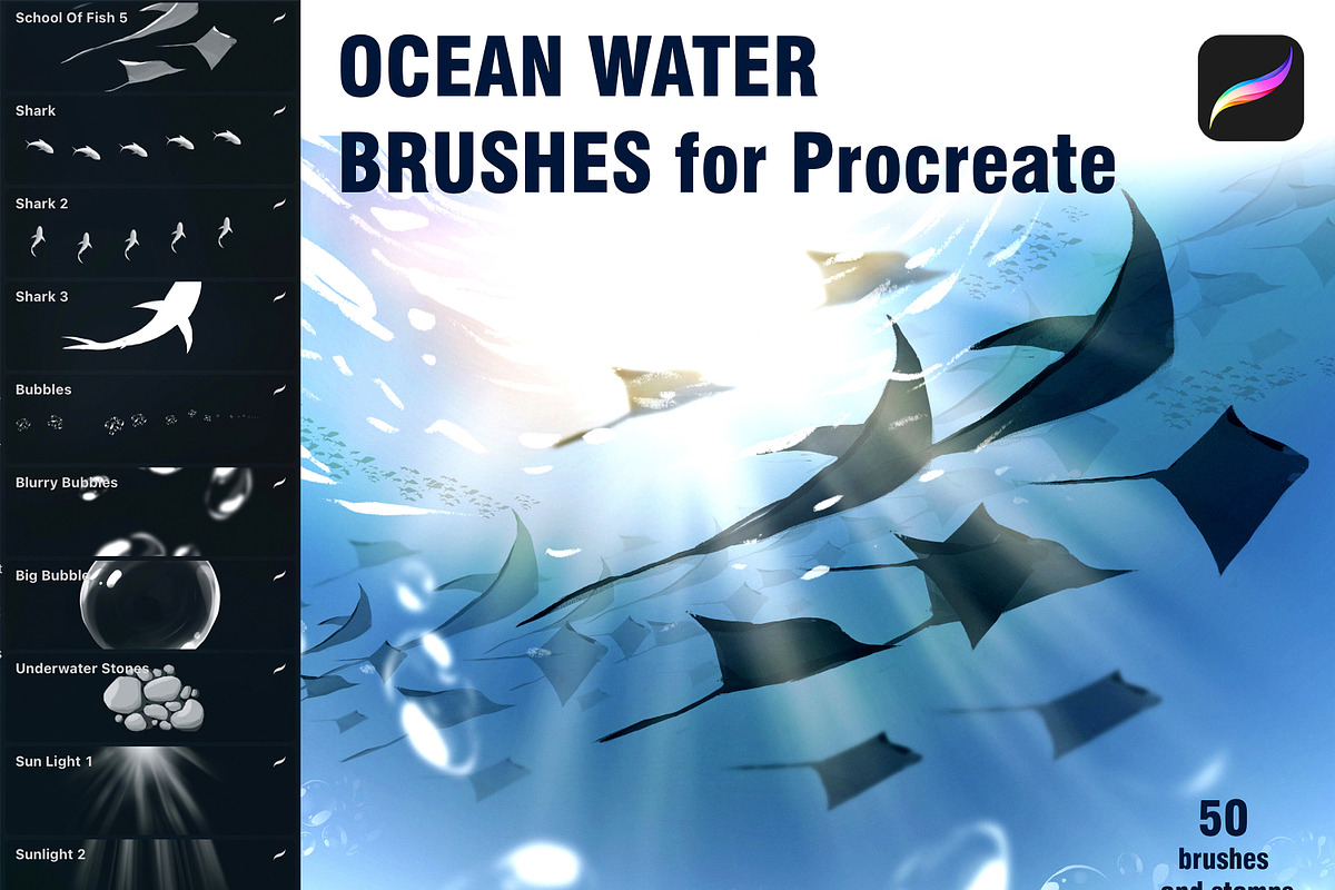 Ocean water procreate brushes, a Brush Add-On by Spark Studio Brushes (Photo 1 of 8)